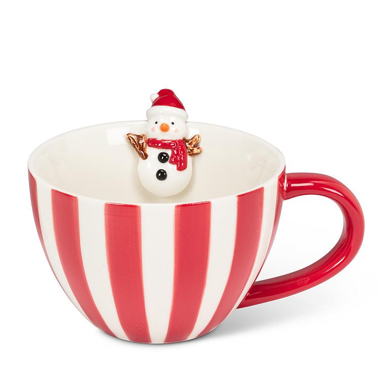 Wide Striped Mug withSnowman