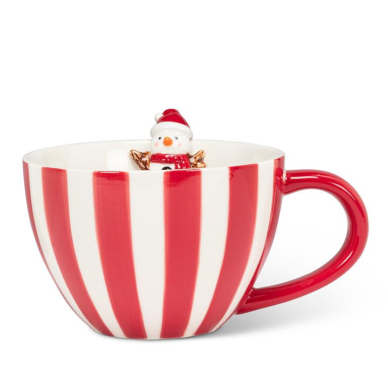Wide Striped Mug withSnowman