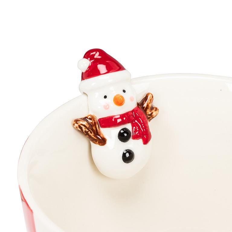 Wide Striped Mug withSnowman