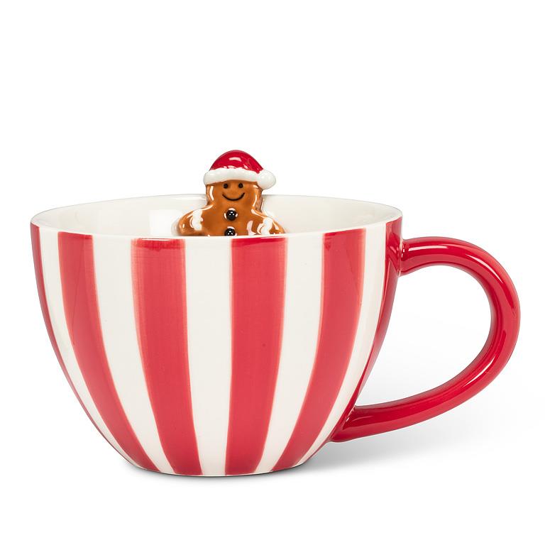 Wide Striped Mug withGingerbread Man