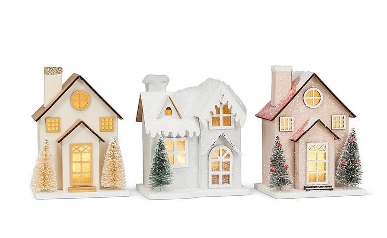 Small Glitter House with LED Lights  | Putti Christmas Decorations