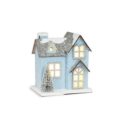 Small Blue Snowy Glitter House with LED Lights