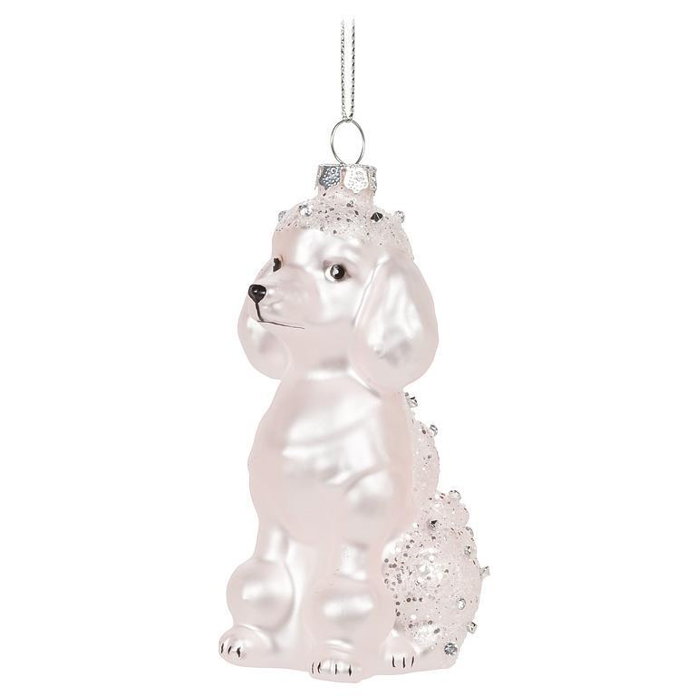 Sitting Pink Poodle Glass Ornament | Putti Christmas Decorations