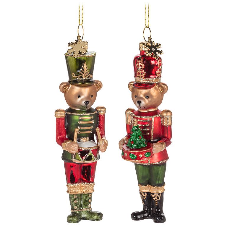 Teddy Bear Nutcracker Glass Ornament