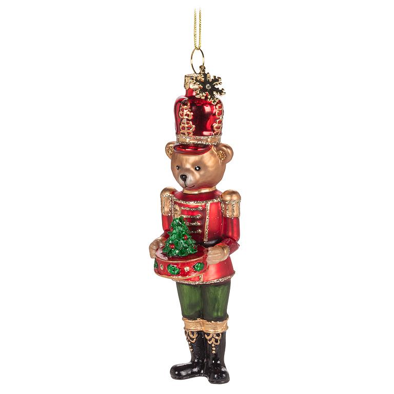Teddy Bear Nutcracker Glass Ornament