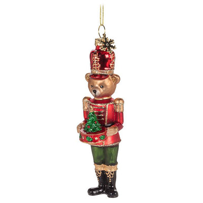 Teddy Bear Nutcracker Glass Ornament