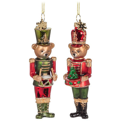 Teddy Bear Nutcracker Glass Ornament