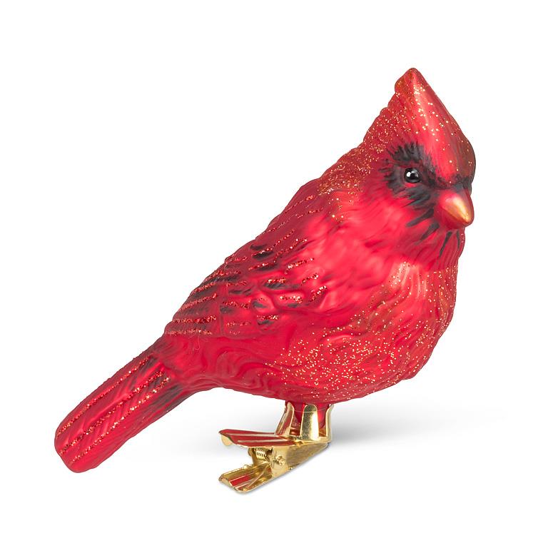Red Cardinal with Clip Glass Ornament