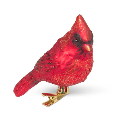 Red Cardinal with Clip Glass Ornament