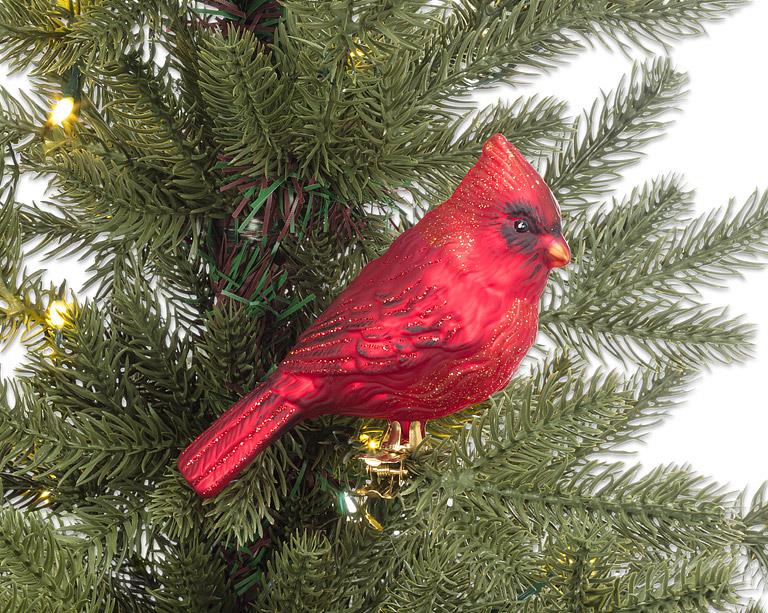 Red Cardinal with Clip Glass Ornament
