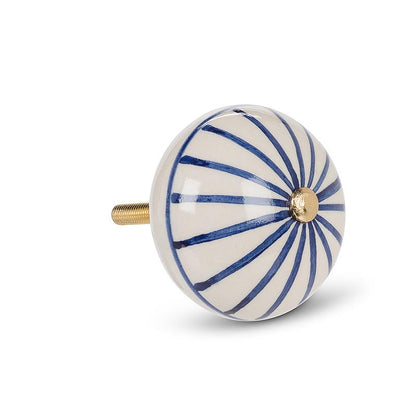 Blue & White Striped Ceramic Ball Knob
