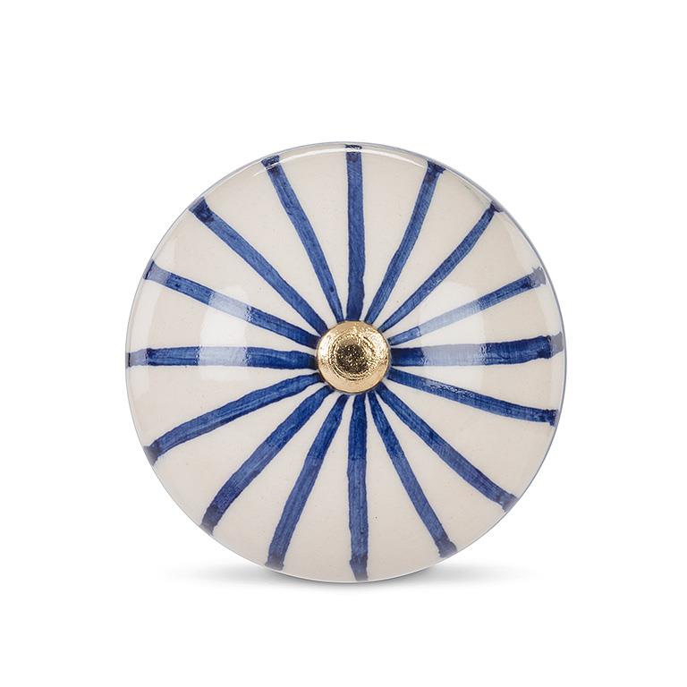 Blue & White Striped Ceramic Ball Knob