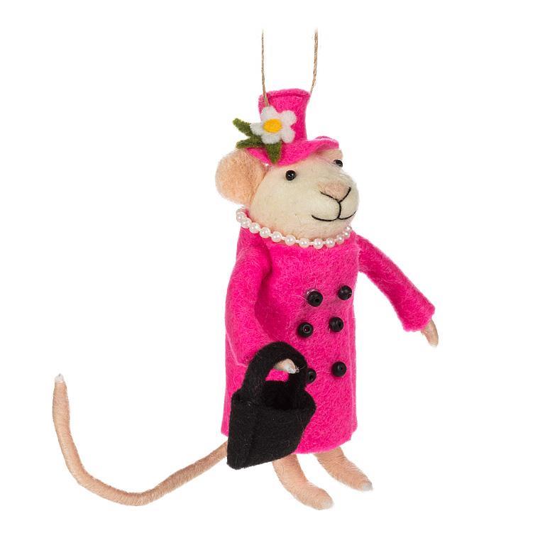 Queen Mouse Felt Ornament - Pink | Putti Decorations