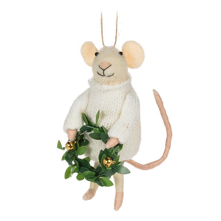 Mouse with Wreath Felt Ornament | Putti Decorations