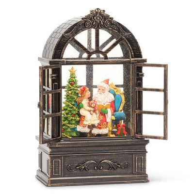 Santa & Child in Glitter LED Lantern with Window | Putti Christmas