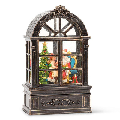Santa & Child in Glitter LED Lantern with Window | Putti Christmas