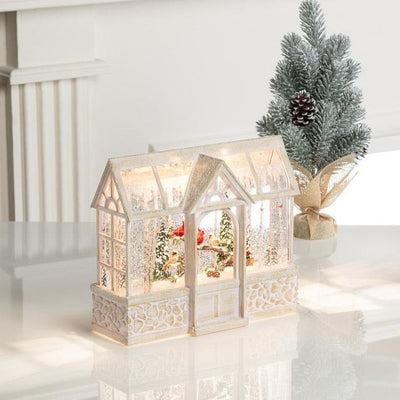 Cardinals in Greenhouse Glitter LED Lantern