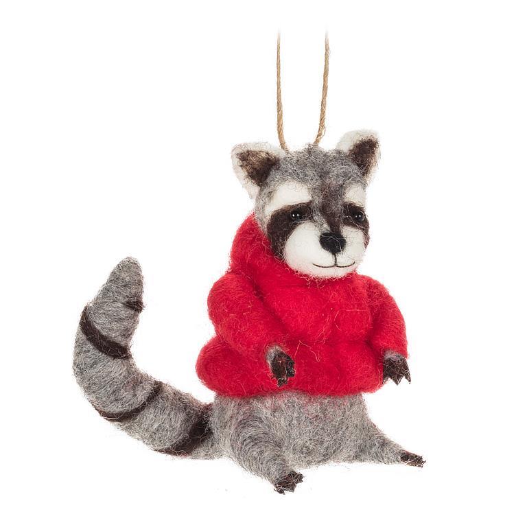 Raccoon in Puffy Parka Ornament | Putti Christmas Decorations