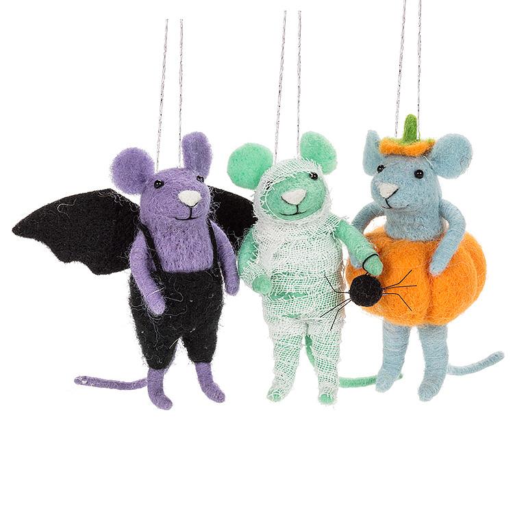 Mouse in Halloween Costume Felt Ornament - Bat