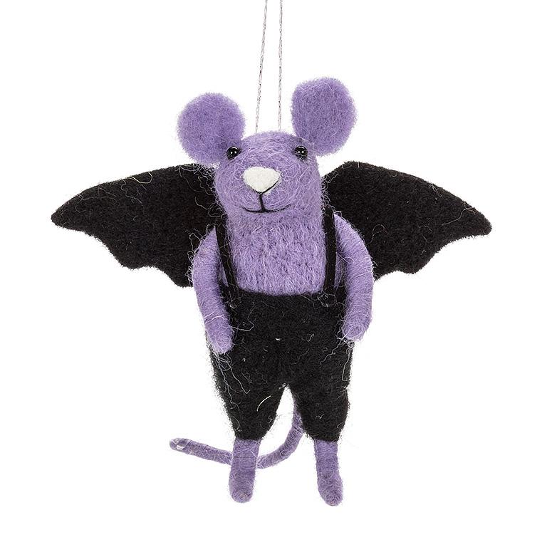 Mouse in Halloween Costume Felt Ornament - Bat | Putti Halloween Decorations