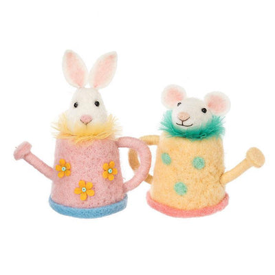 Bunny & Mouse in Watering Cans | Putti Fine Furnishings