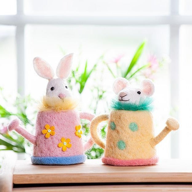 Bunny & Mouse in Watering Cans | Putti Fine Furnishings