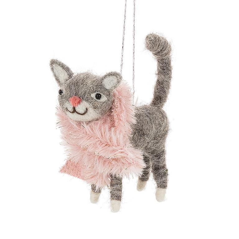Standing Cat with Scarf Felt Ornament