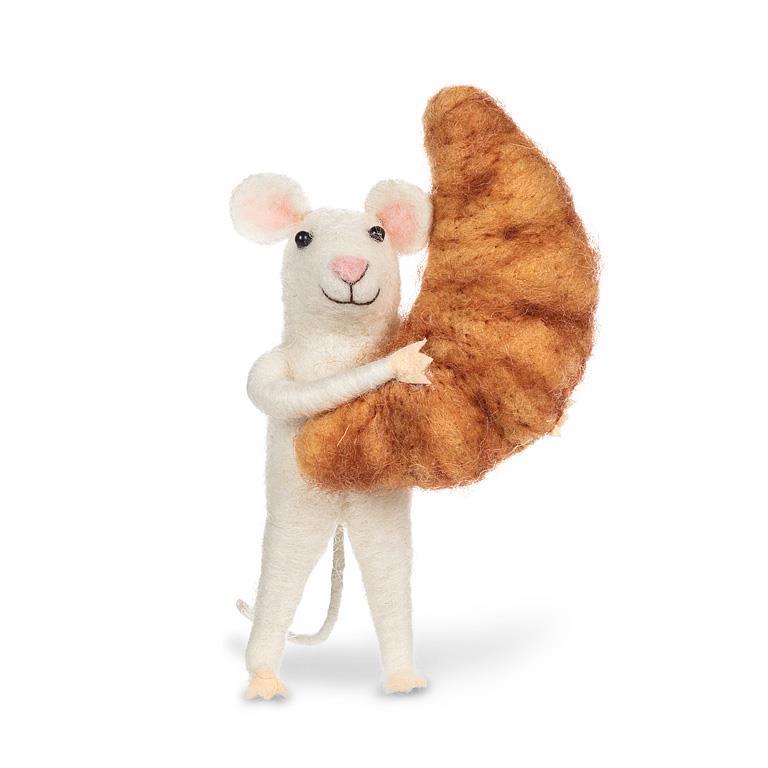 Standing Mouse with Croissant Felt Ornament