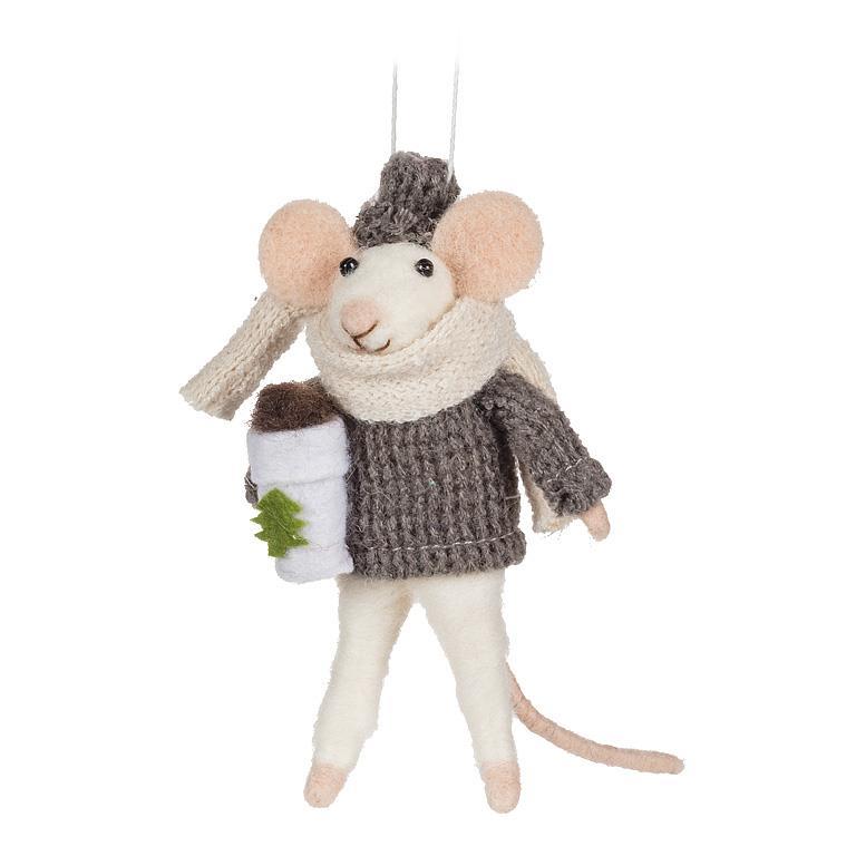 Mouse with Coffee Felt Ornament  | Putti Christmas Decorations