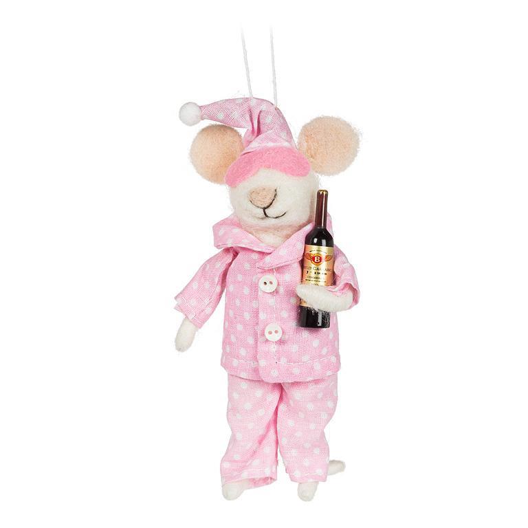 Pajama Mouse with Wine Ornament
