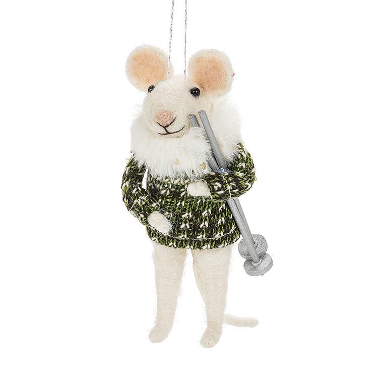 Winter Mouse with Skis Felt Ornament | Putti Christmas Decorations