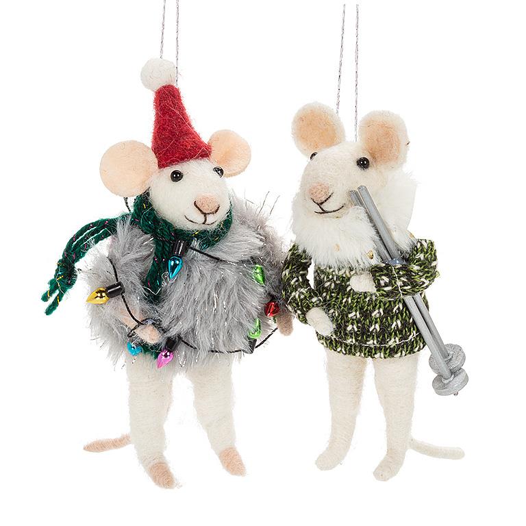 Winter Mouse with Lights Felt Ornament | Putti Christmas Decorations