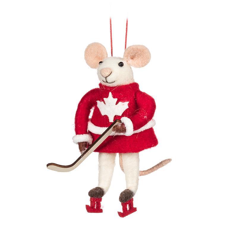 Canada Hockey Felt Mouse Ornament | Putti Christmas Decorations