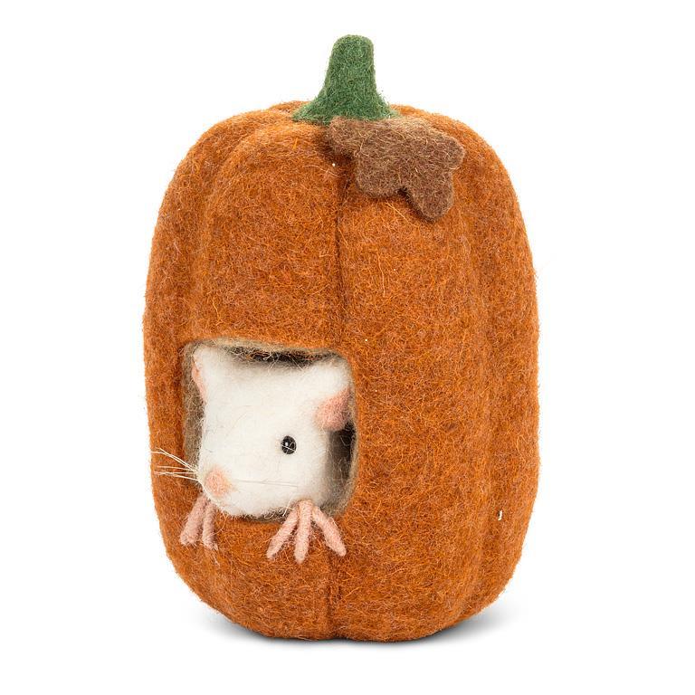 Mouse in Tall Pumpkin Ornament