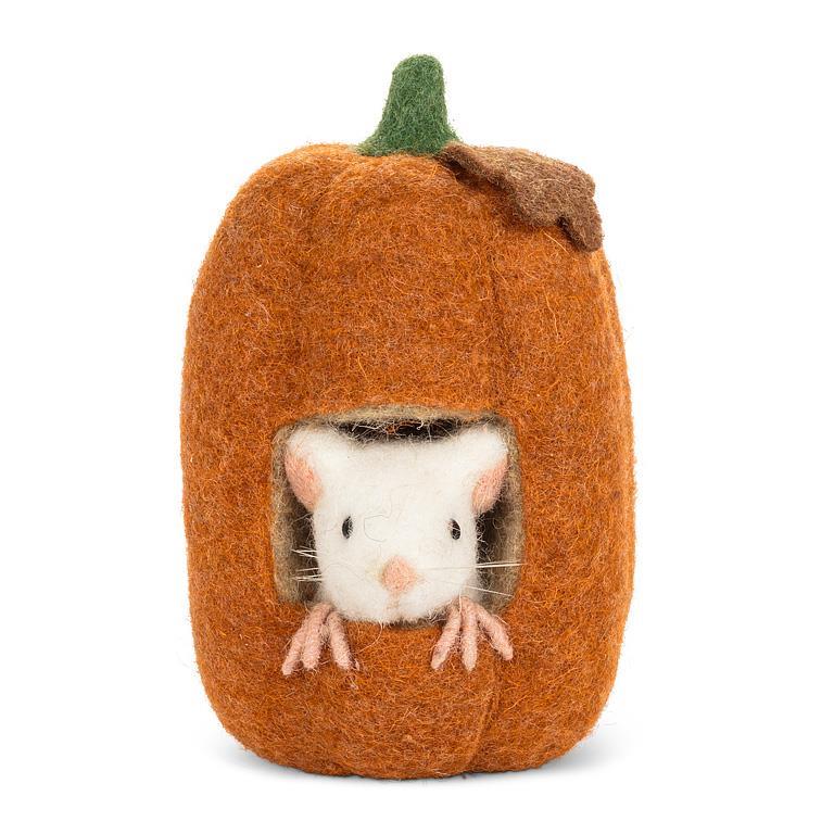Mouse in Tall Pumpkin Ornament