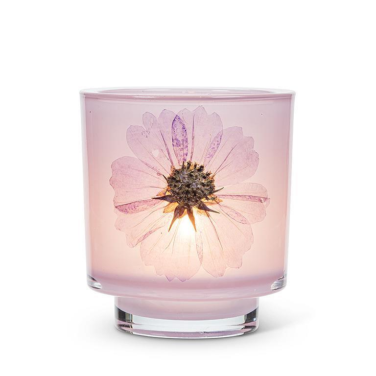 Frosted Votive with Pressed Flowers - Lilac Flower