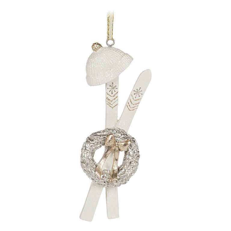 White and Gold Ski Gear Resin Ornament | Putti Christmas Decorations