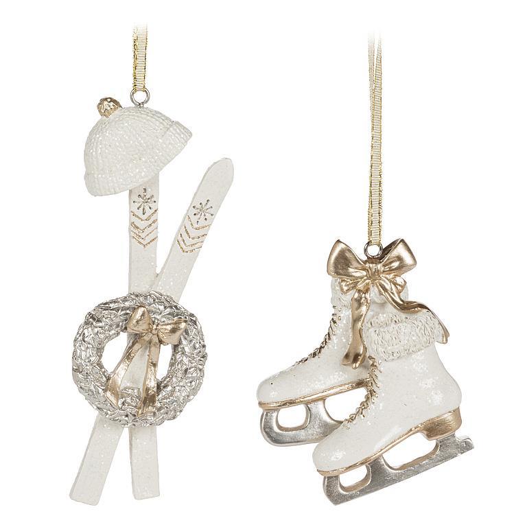 White and Gold Skates Resin Ornament | Putti Christmas Decorations