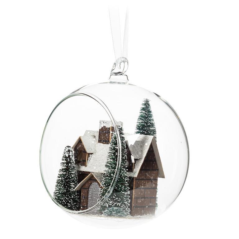 Cabin & Trees Dome Glass Ornament