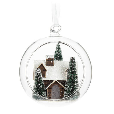 Cabin & Trees Dome Glass Ornament