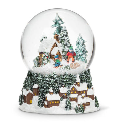 Cabin & Skiers Snow Globe