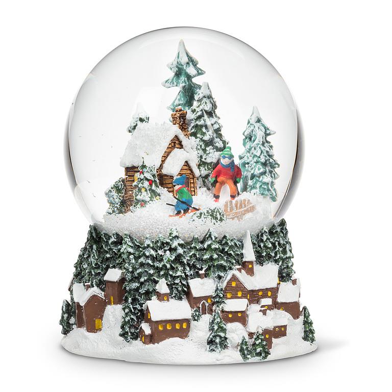 Cabin & Skiers Snow Globe