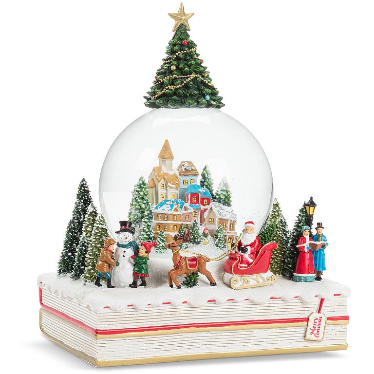 Large Village & Book Snow Globe Putti Christmas Decorations