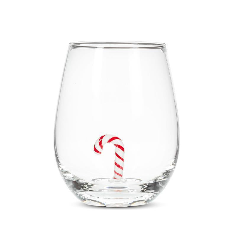 Candy Cane Icon Stemless Wine Glass | Putti Christmas Celebrations