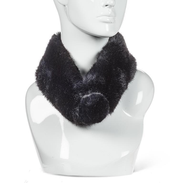 Faux Fur Magnet Scarf with Pompom - Black | Putti Fine Fashions