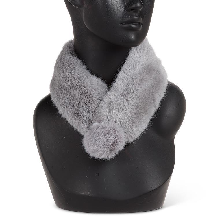 Faux Fur Magnet Scarf with Pompom - Grey | Putti Fine Fashions