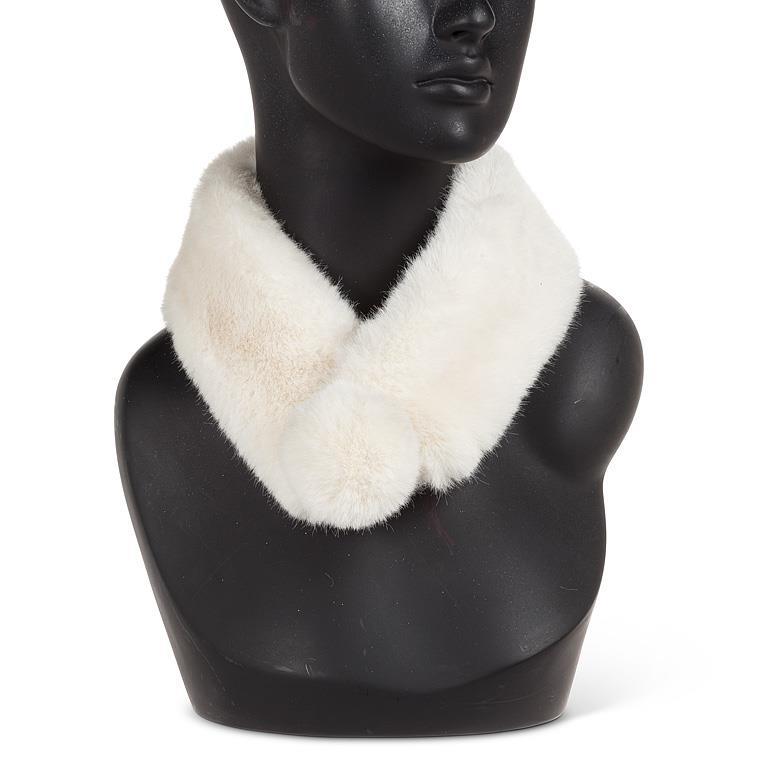 Faux Fur Magnet Scarf with Pompom - Ivory | Putti Fine Fashions
