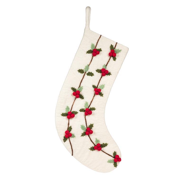 White Holly & Berries Stocking | putti Christmas Decorations