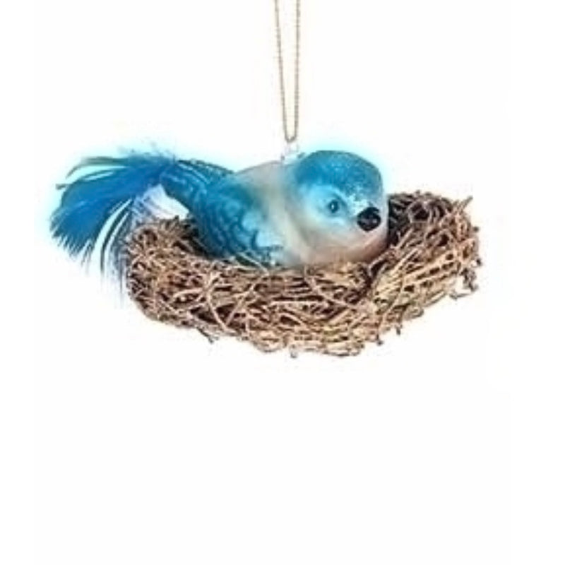 Glass Bluebird in Nest Ornament
