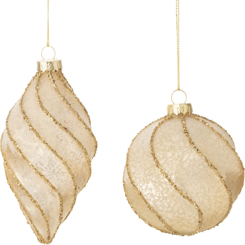 Gold with Glitter Fluted Glass Ornament